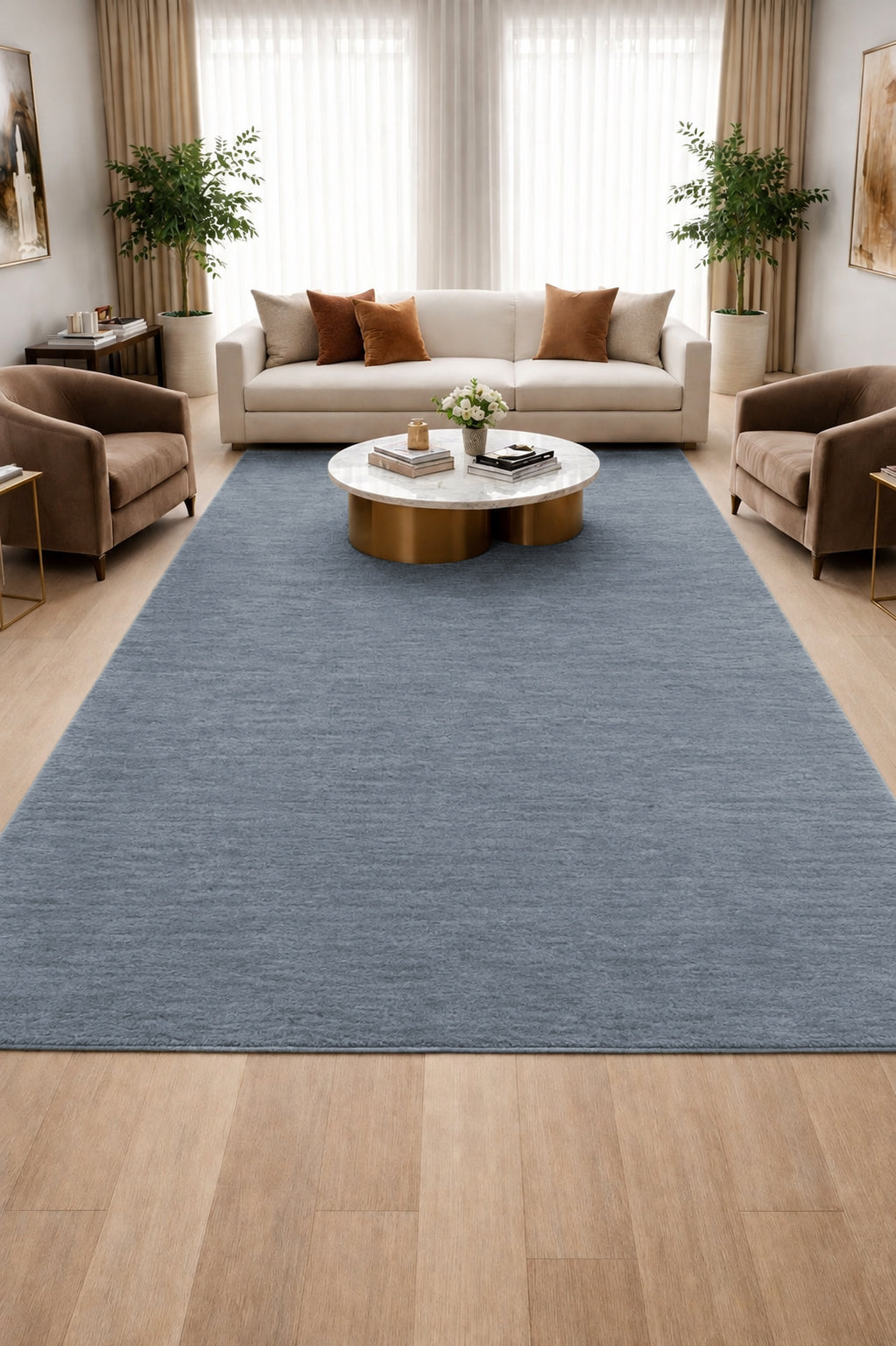 Livia Silver Blue Handloom Knotted Rug 100% Pure Wool