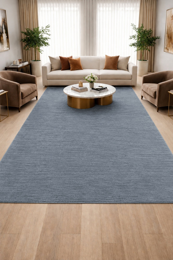 Livia Silver Blue Handloom Knotted Rug 100% Pure Wool