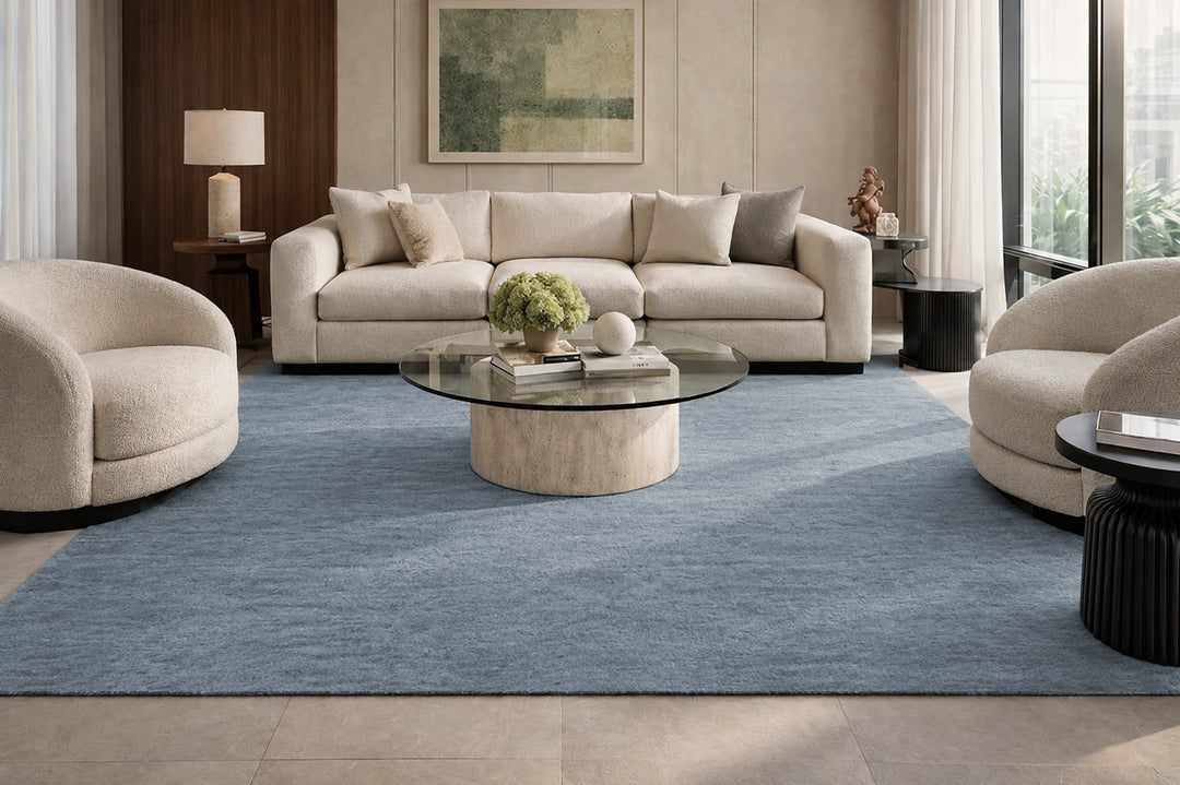 Livia Silver Blue Handloom Knotted Rug 100% Pure Wool