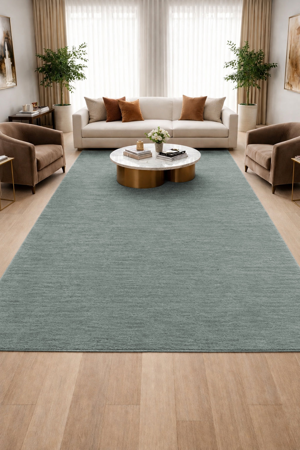 Livia Soft Ocean Green Handloom Knotted Rug 100% Pure Wool