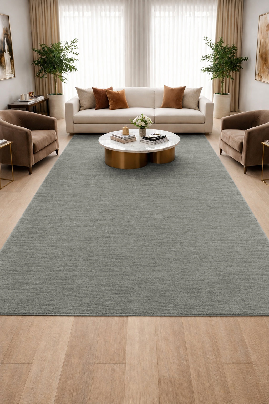 Livia Moss Grey Handloom Knotted Rug 100% Pure Wool