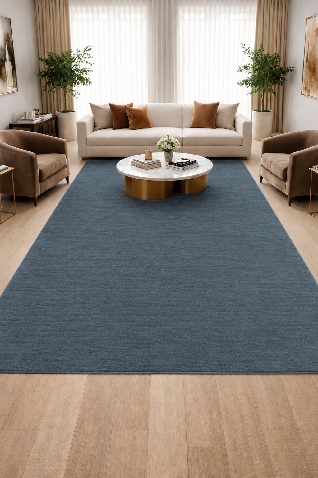 Livia Dusty Blue Handloom Knotted Rug 100% Pure Wool