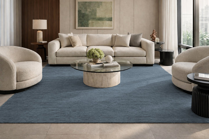 Livia Dusty Blue Handloom Knotted Rug 100% Pure Wool