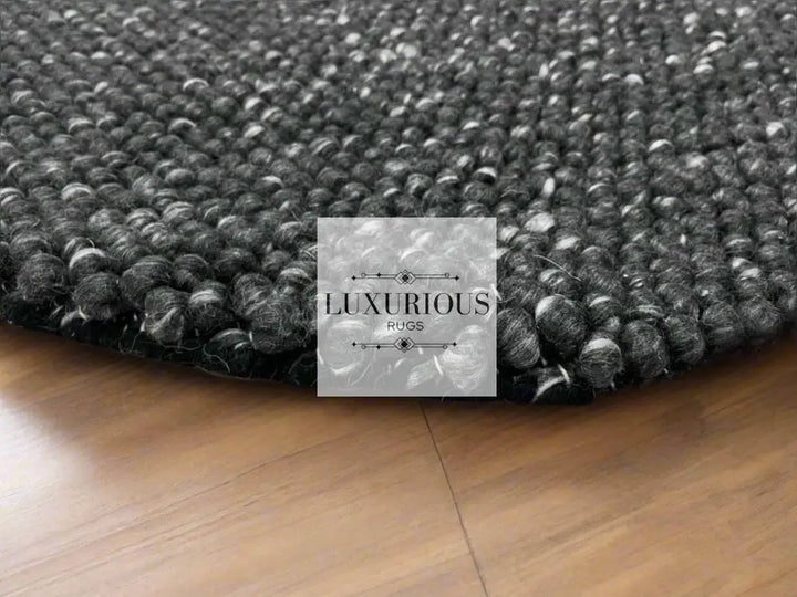 Pebbles Black Wool Hand Woven Rug custom