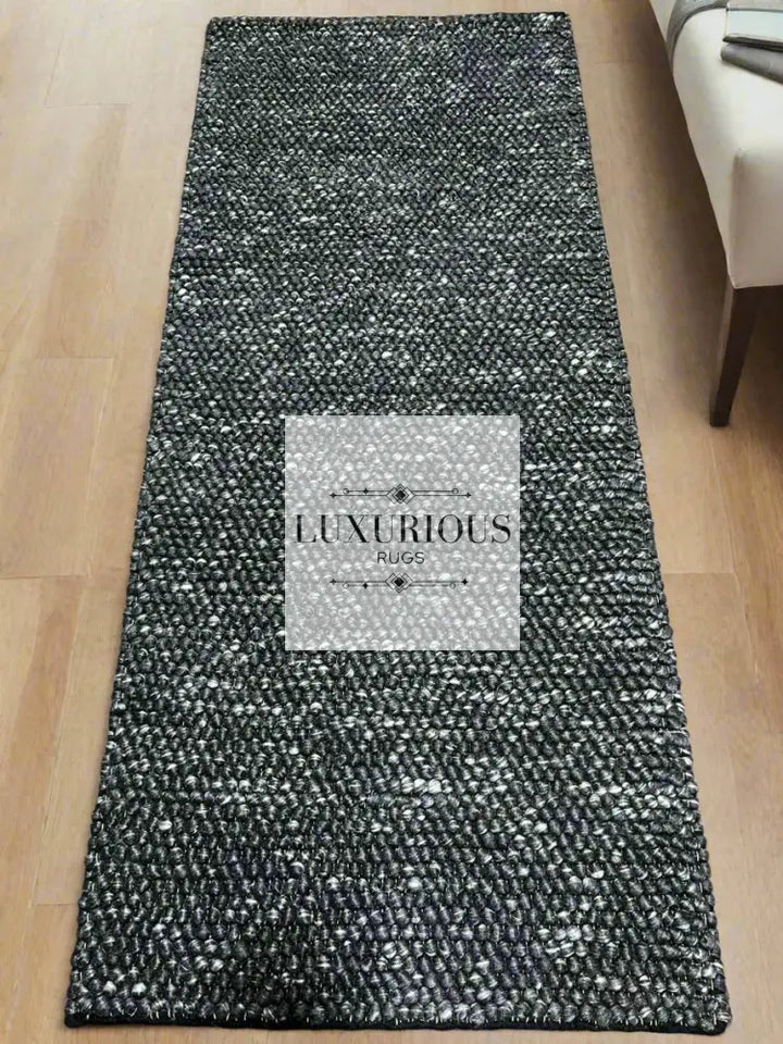 Pebbles Black Wool Hand Woven Rug custom