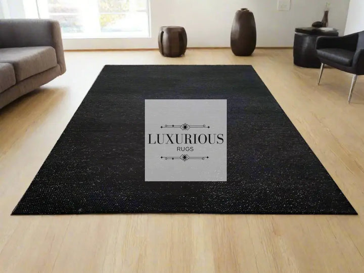 Pebbles Black Wool Hand Woven Rug custom