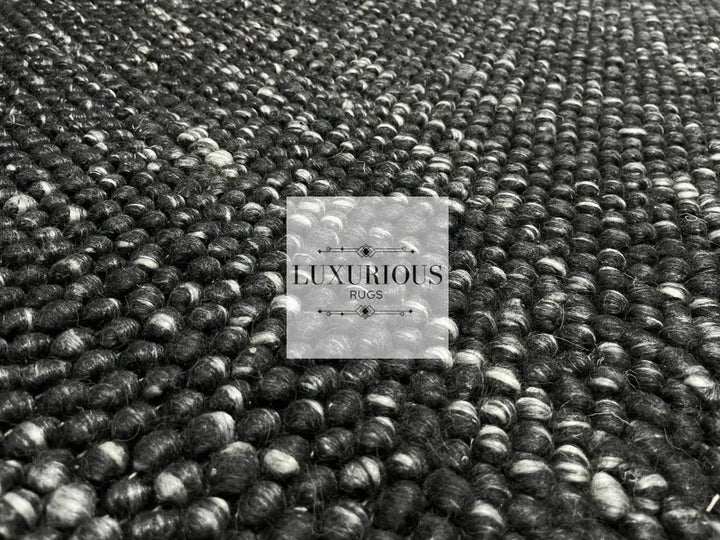 Pebbles Black Wool Hand Woven Rug custom