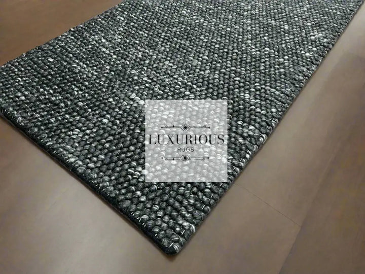 Pebbles Black Wool Hand Woven Rug custom