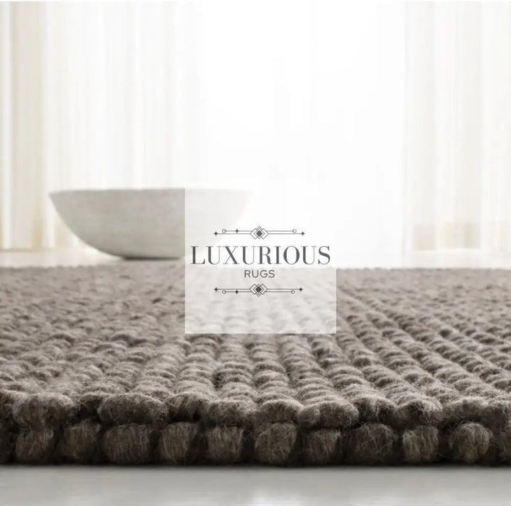 Pebbles Brown Hand Woven Wool and Cotton Blend Rug