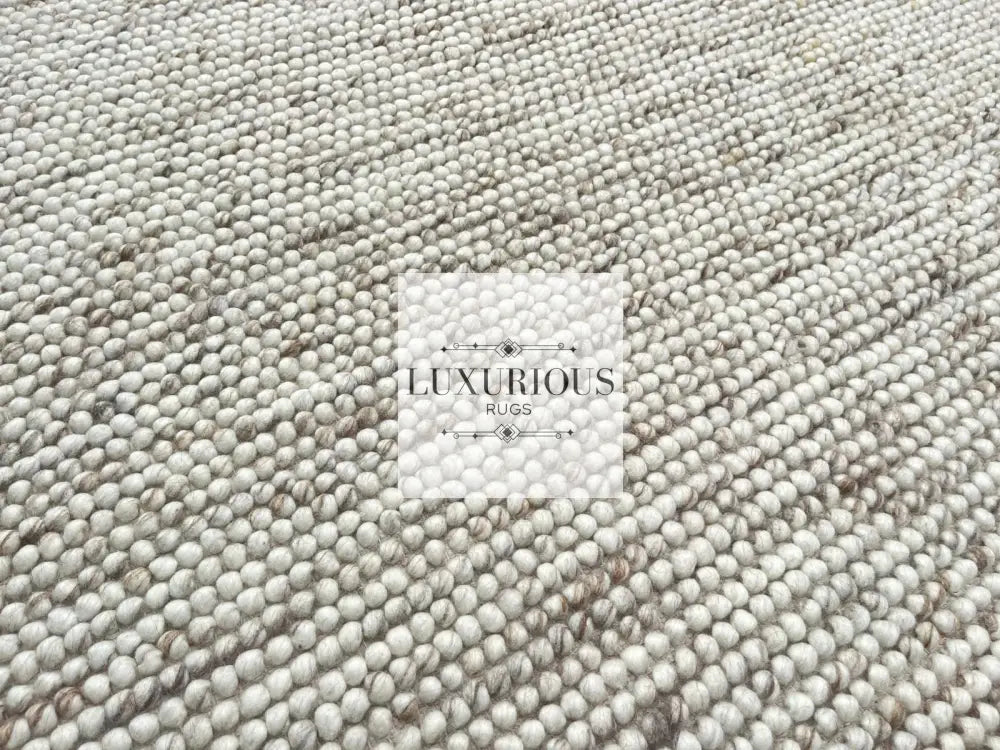 Pebbles Chalk Hand Woven Wool and Cotton Blend Rug