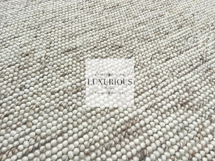 Pebbles Chalk Hand Woven Wool and Cotton Blend Rug