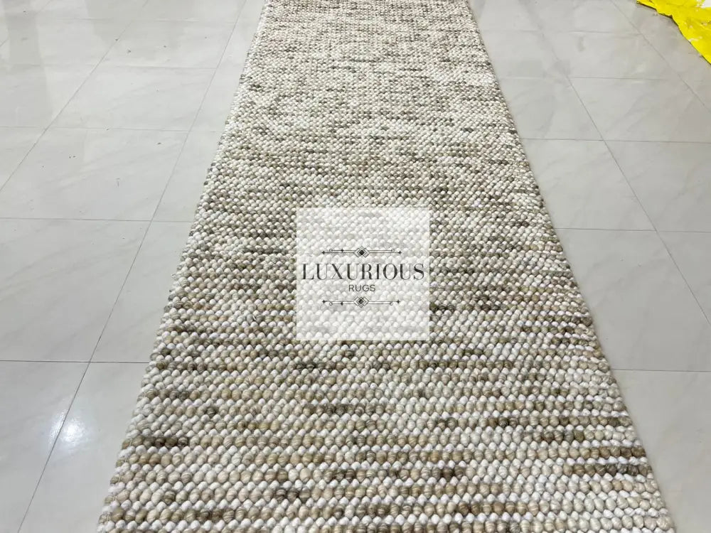 Pebbles Cherry Beige Stone River Hand Woven Wool Rug
