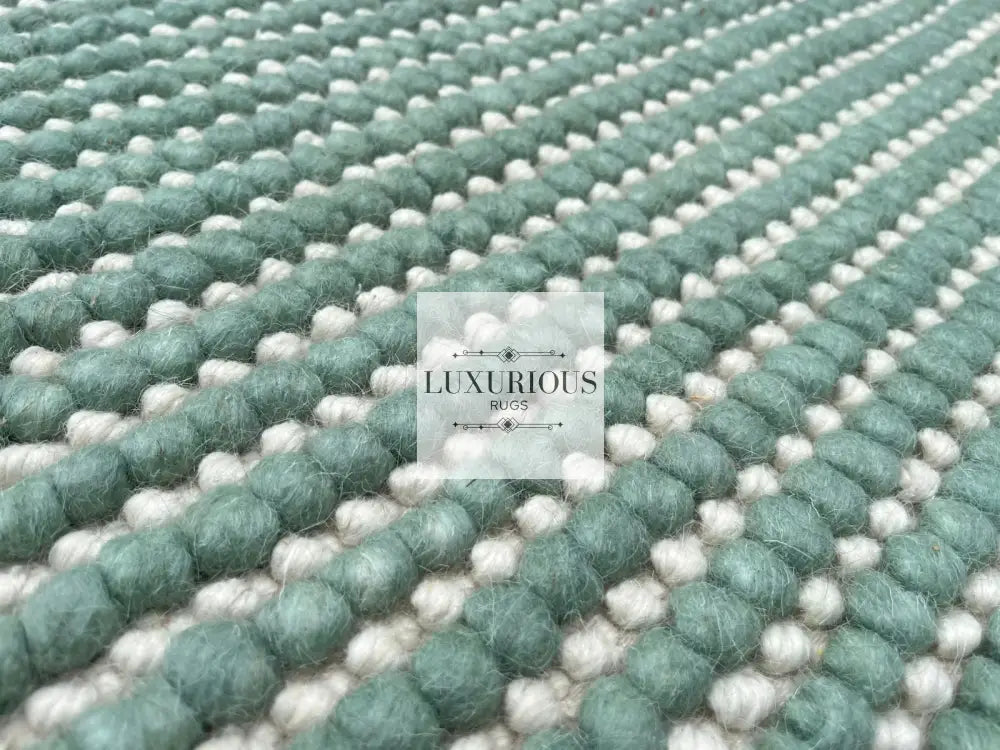Pebbles Cherry Green Ivory Wool Hand Woven Rug custom