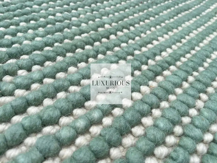 Pebbles Cherry Green Ivory Wool Hand Woven Rug custom