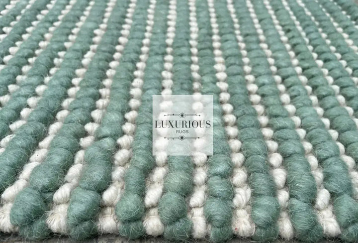 Pebbles Cherry Green Ivory Wool Hand Woven Rug custom