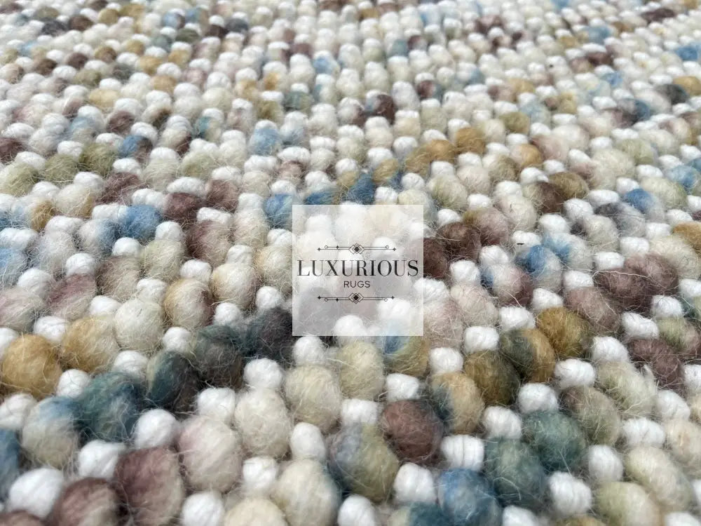 Pebbles cherry Hand Woven Wool Ivory Multi color Rug
