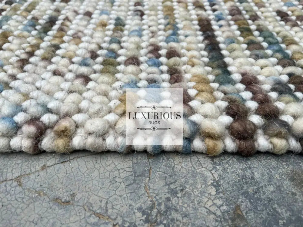 Pebbles cherry Hand Woven Wool Ivory Multi color Rug