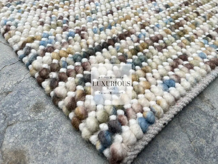 Pebbles cherry Hand Woven Wool Ivory Multi color Rug