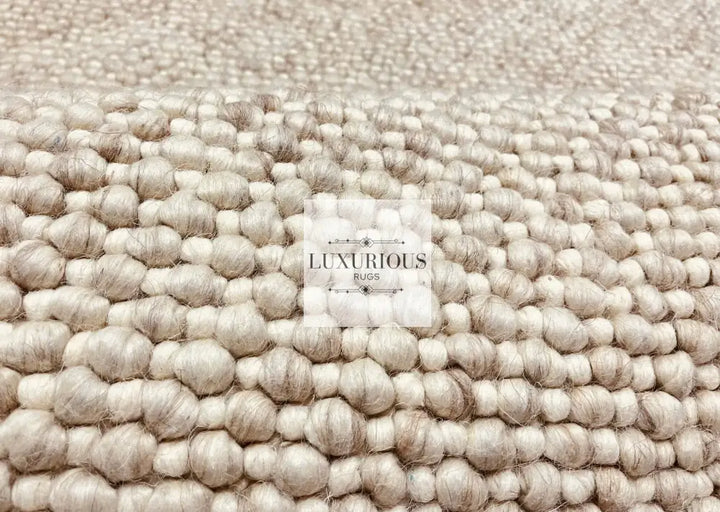 Pebbles Cherry Linen Beige Hand-Woven wool Rug