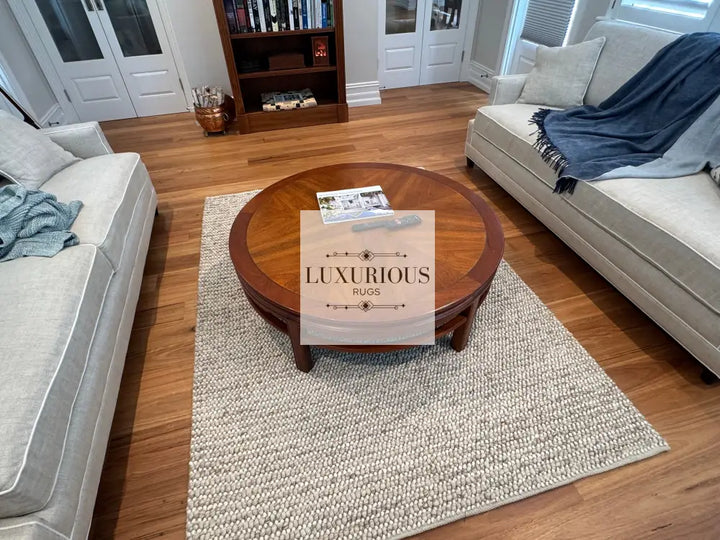 Pebbles Cherry Linen Beige Hand-Woven wool Rug