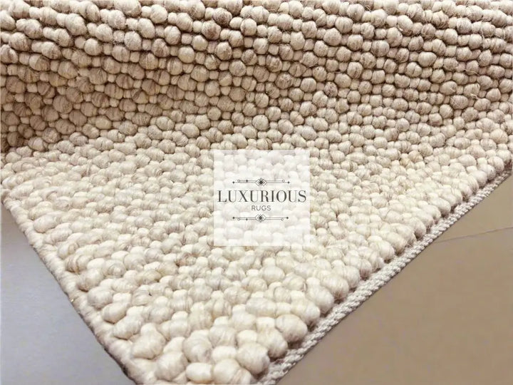 Pebbles Cherry Linen Beige Hand-Woven wool Rug
