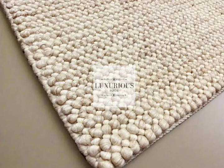 Pebbles Cherry Linen Beige Hand-Woven wool Rug