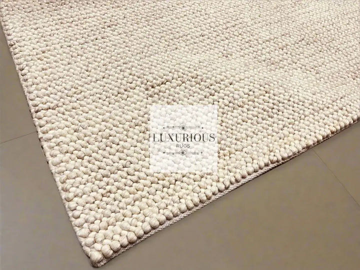 Pebbles Cherry Linen Beige Hand-Woven wool Rug