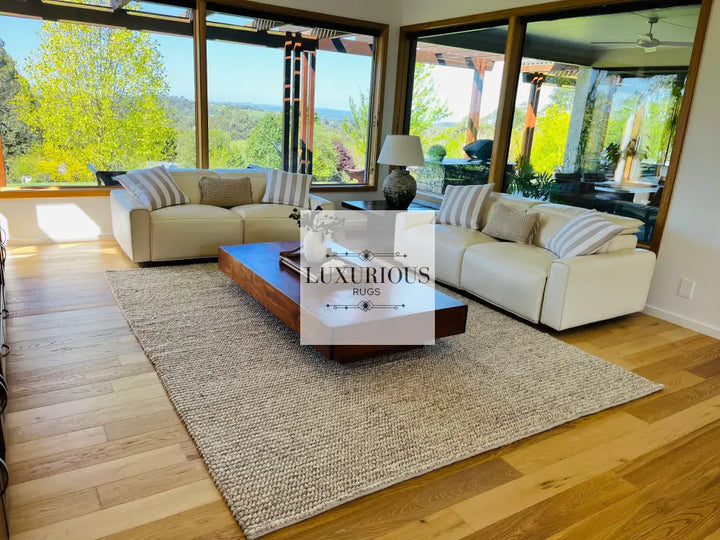 Pebbles Cherry Linen Beige Hand-Woven wool Rug