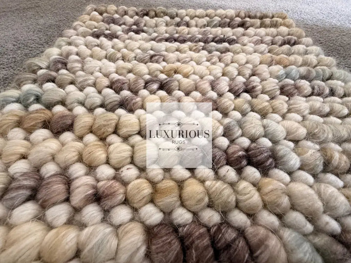Pebbles Cherry Multi Beige Brown Ivory Hand Woven Wool Rug
