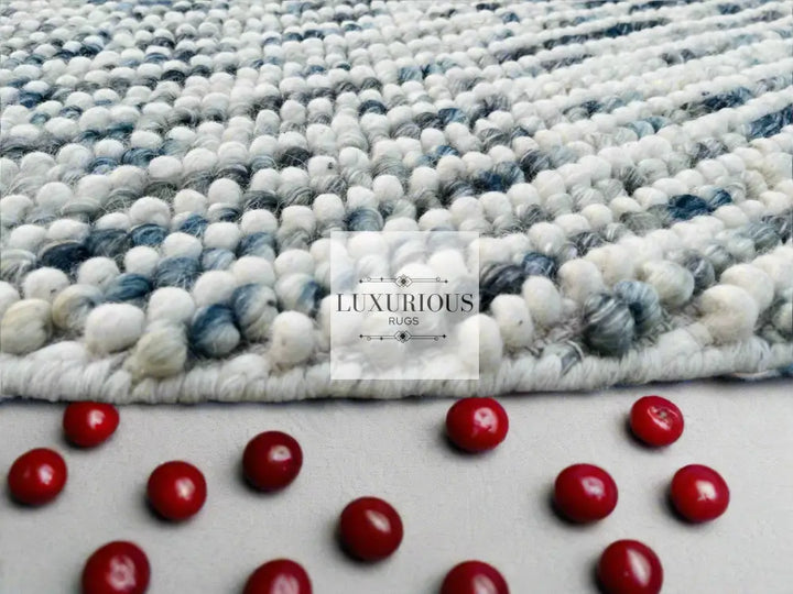 Pebbles Cherry Ocean Stone Weave Multi Colour Hand Woven Wool Rug