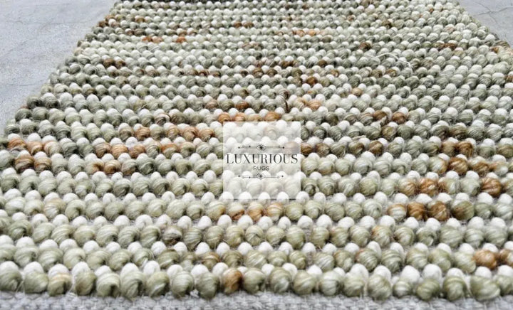 Pebbles Cherry Olive Multi Colour Hand-Woven Wool Rug