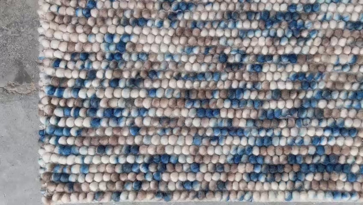 Pebble Blue Multi Color Hand-Woven Wool and Cotton Blend Rug