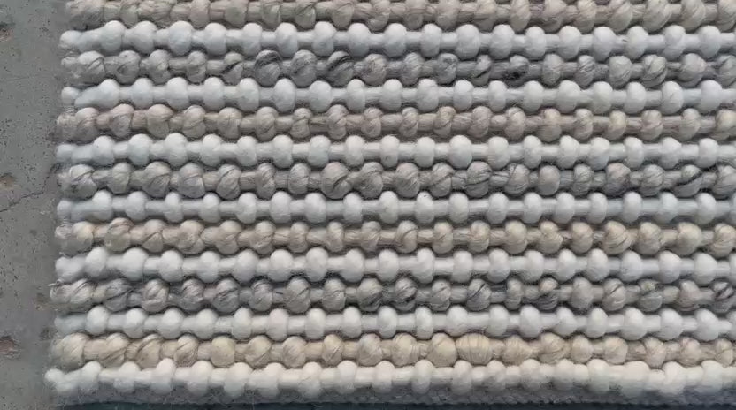 Pebbles Weave Linen Light Grey White Multi Hand Woven Wool and Cotton Blend Rug