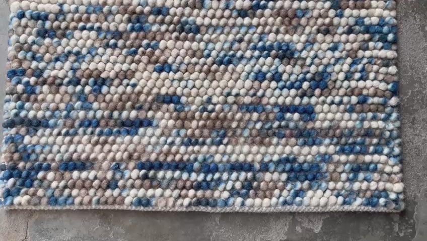 Pebble Blue Multi Color Hand-Woven Wool and Cotton Blend Rug