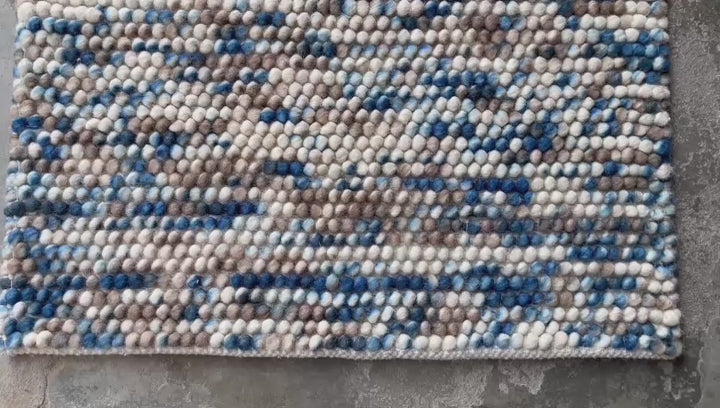 Pebble Blue Multi Color Hand-Woven Wool and Cotton Blend Rug
